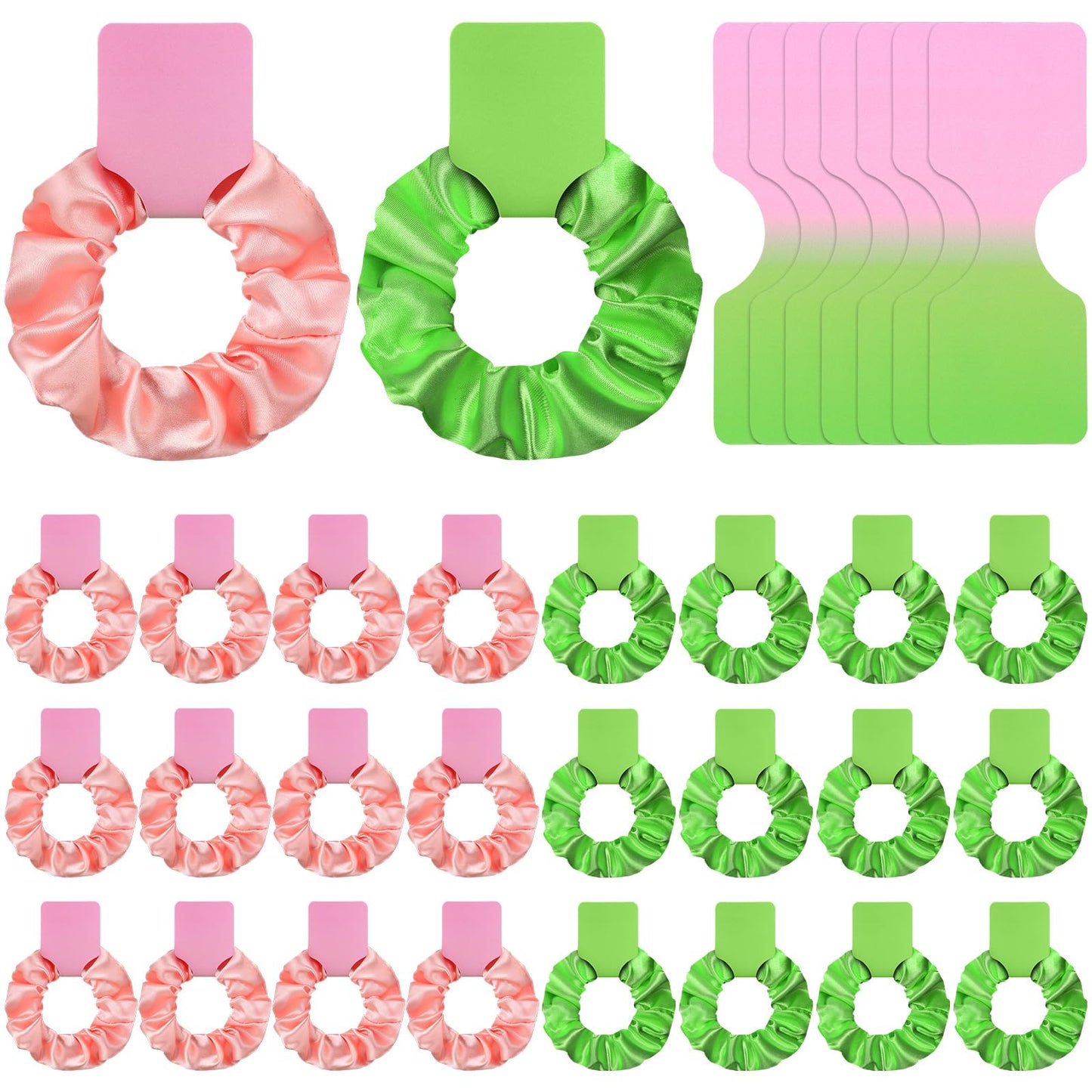 Janinka 24 Set Pink and Green Hair Scrunchies Witch Party Favors Gift Silk Elastic Hair Tie with Cards Witch Themed Party Access
