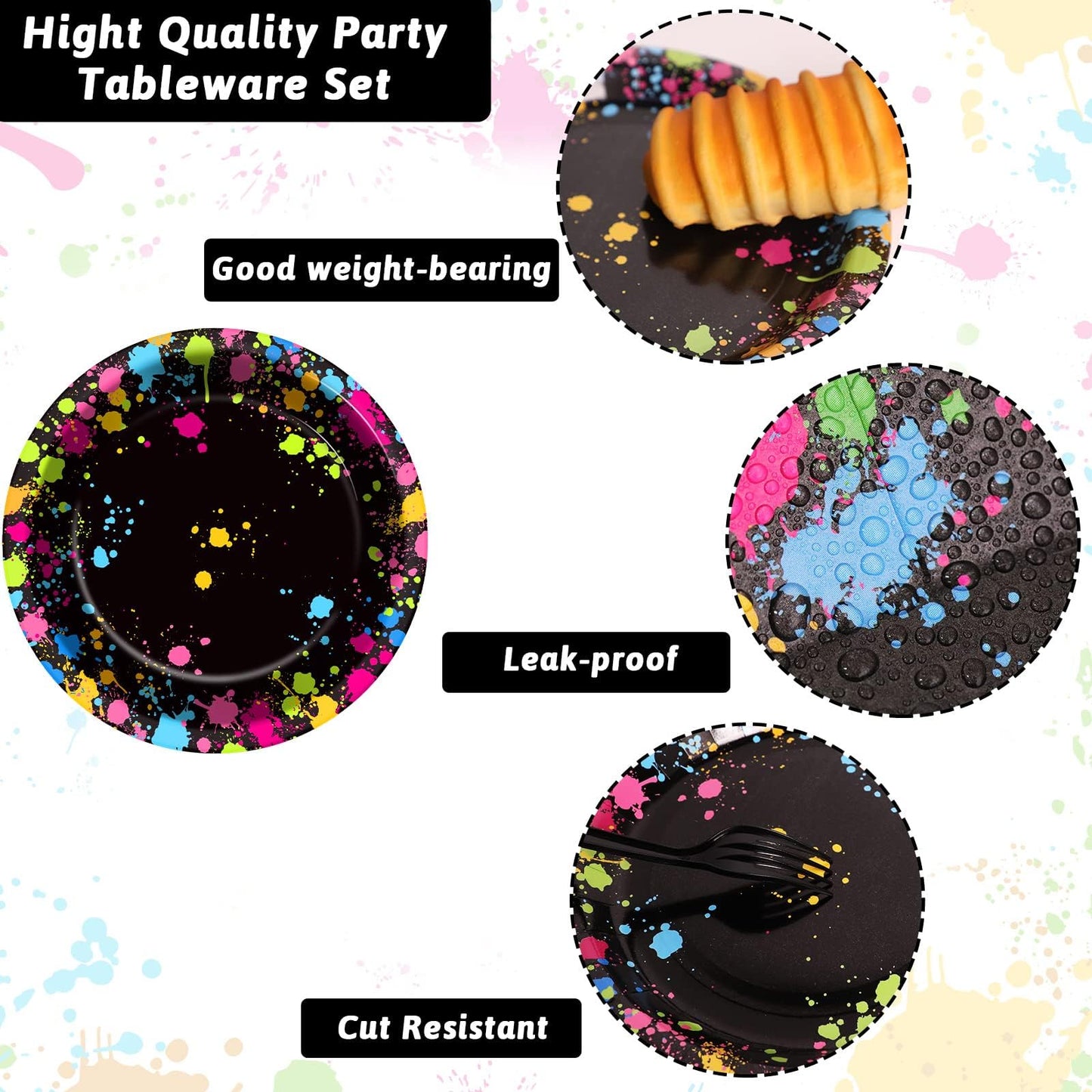 Gisgfim 48 Pcs Neon Plates Party Supplies Glow Birthday Party Decorations Glow In Dark Paper Dessert Plates Disposable Neon Them