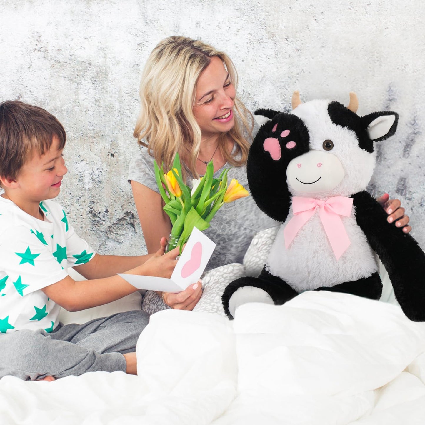 Maogolan Cow Stuffed Animal,Big Fluffy Plush Cow Toy For Mom,24'' Bull Stuffed Animal Long Legs Arms For Baby Shower Decor,Birth