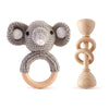 Wooden Baby Rattle Crochet Elephant And Wooden Rattle Baby Toys Set 2Pcs Handmade Newborn Toy Early Development Grips Stuffed An
