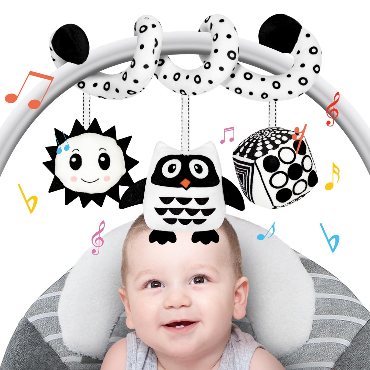 Fati Car Seat Toys For Babies 0-6 Months, Black And White High Contrast Toys For Infants 0-3 Months, Sensory Toys For Newborn 3-