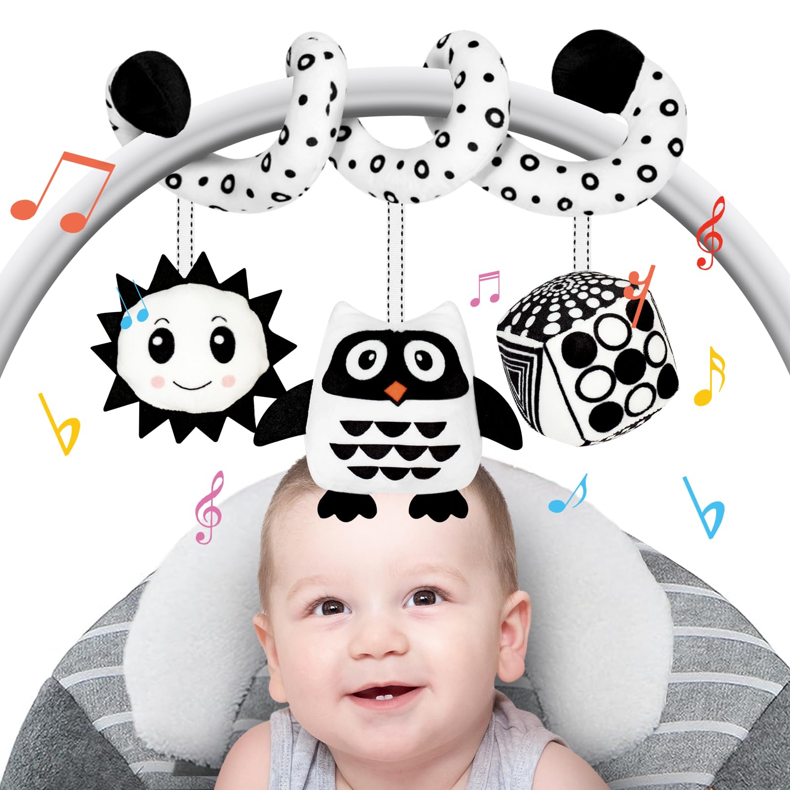 Fati Car Seat Toys For Babies 0-6 Months, Black And White High Contrast Toys For Infants 0-3 Months, Sensory Toys For Newborn 3-