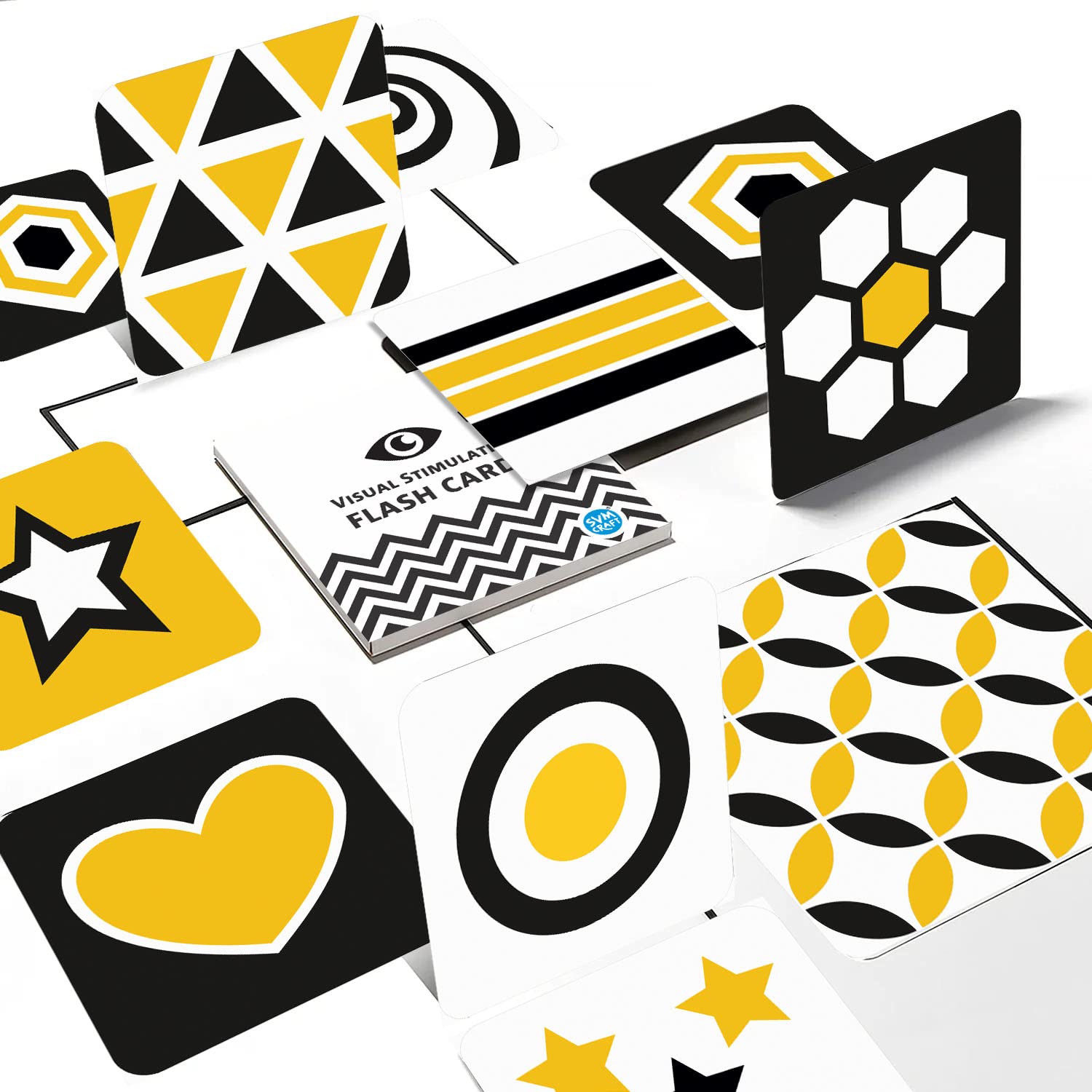 Svm Craft High Contrast Flash Cards For New Born Baby Flash Cards, Black / White/ Yellow | Infant Babies Flash Cards For 0 3 6 