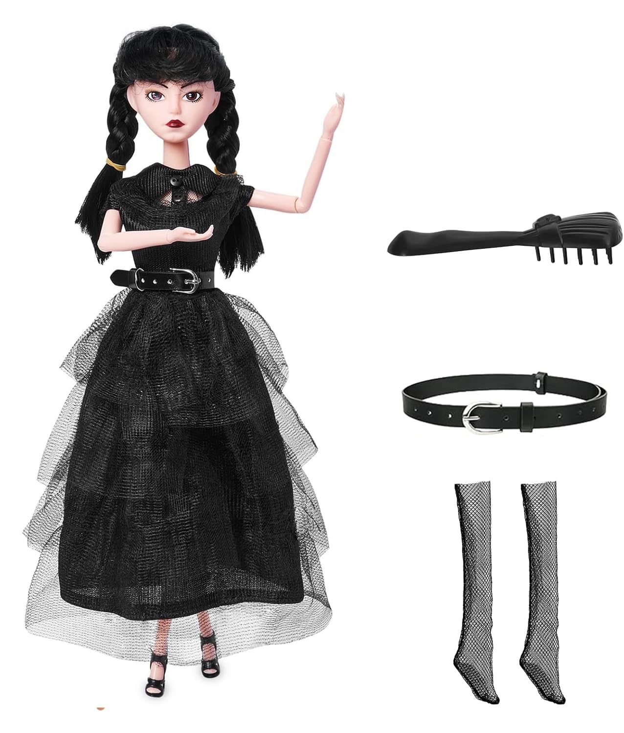 Dbywiub Fashion Dolls With Accessories, 11.5 Inch Girls Halloween Christmas Doll, Soft Body & Black Hair, Black Dress