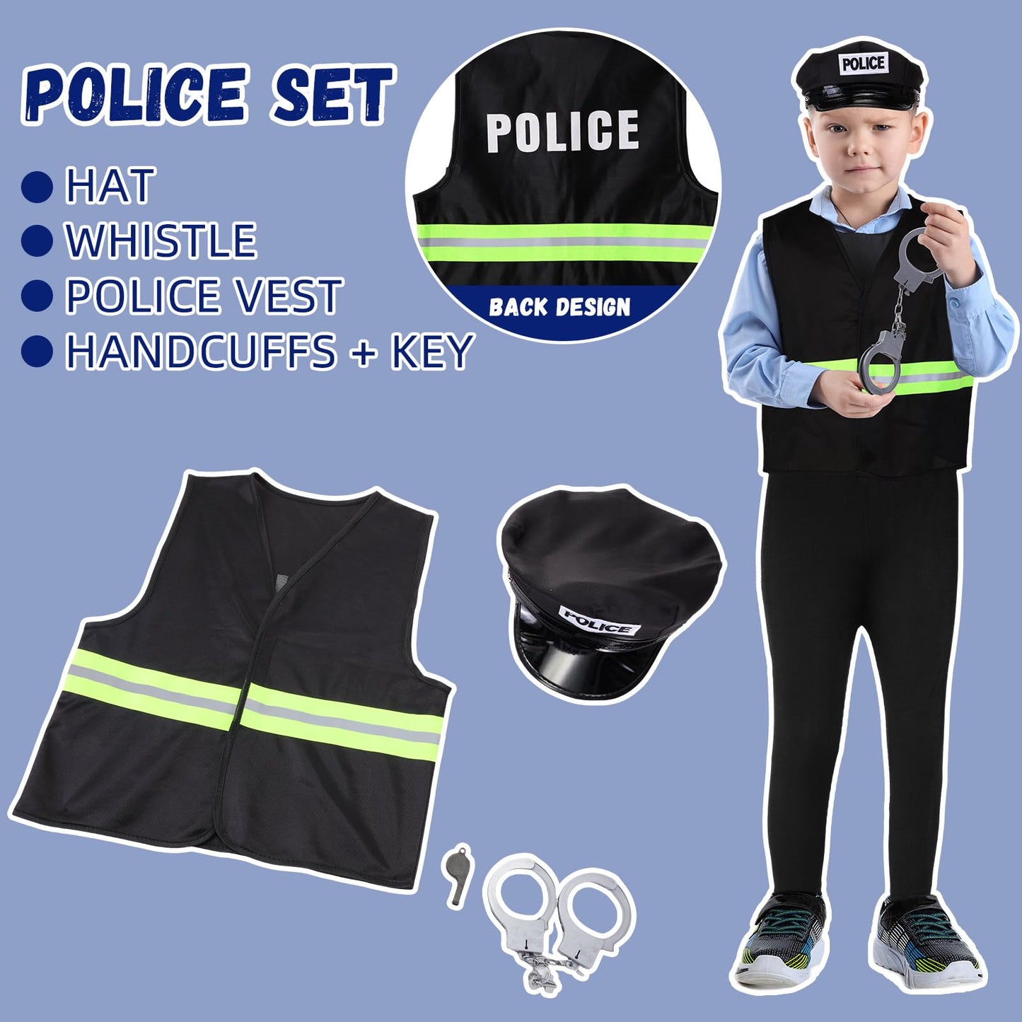 Vicenpal 4 Sets Kids Dress Up Costumes Police Officer Costume Doctor Construction Worker Fireman Costume Scientist Lab Dress Up