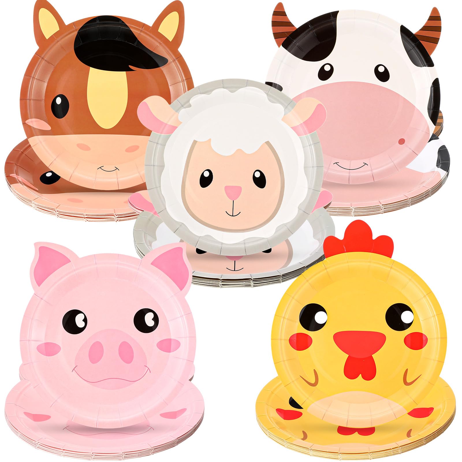 Mimorou 50 Count Farm Animal Plates Farm Barn Birthday Party Decorations Paper Plates Chicken Pig Cow Sheep Horse Barnyard Suppl