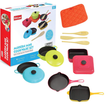 Kidzlane Kids Play Pots And Pans For Toddlers | Durable Mini Cooking Set For Kids Toy, Bpa Free, Dishwasher Safe | Kids Pots And