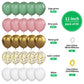 Biapian Pink Green Balloons, 60Pcs Retro Green Pink Gold Balloons, Sage Green White Dusty Pink Latex Balloons Metallic Gold Conf