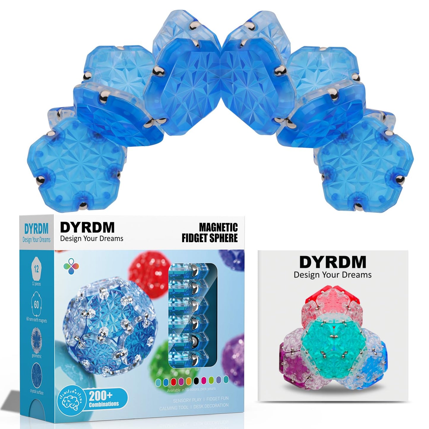 Dyrdm Magnetic Fidget Sphere 12 Pcs Magnetic Pentagons Magnet Sphere Fidget Toys Magnetic Building Blocks Stress Relief Desk Toys For Adults Blue