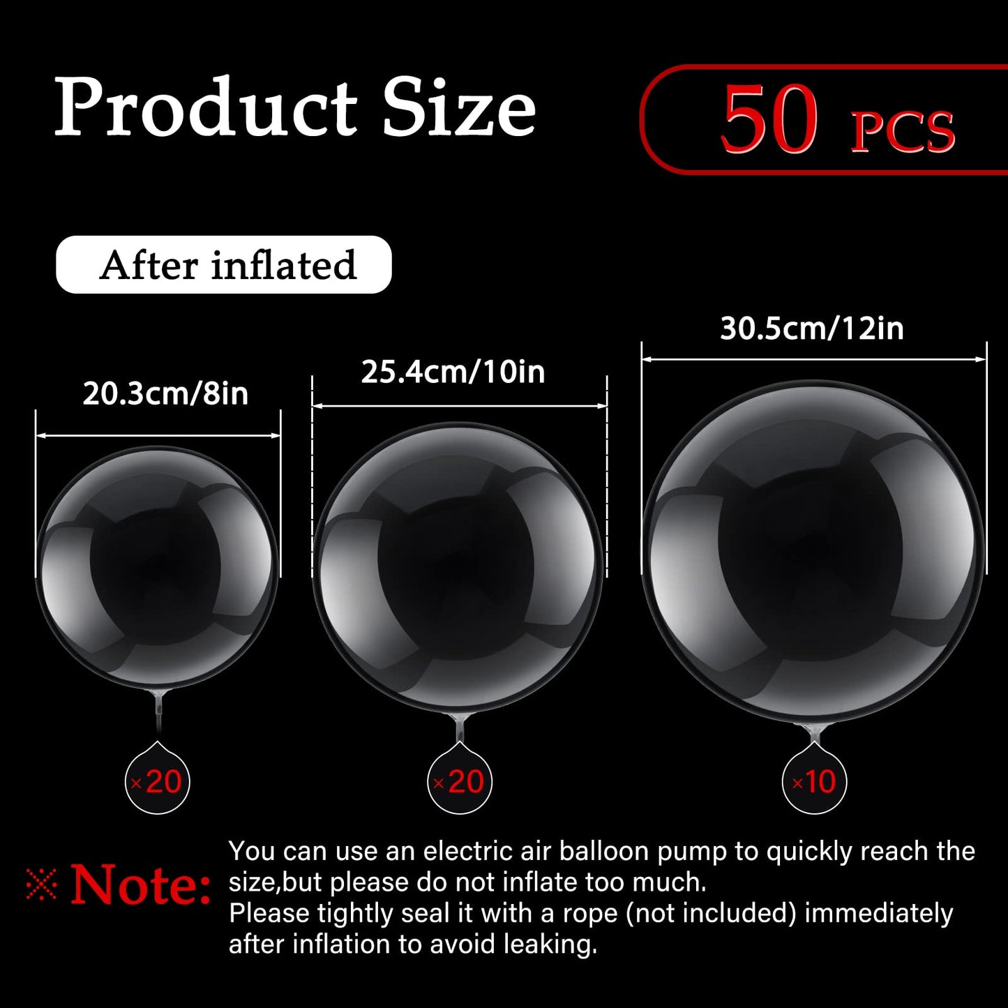 50 Pcs Clear Bubble Bobo Balloons Burbuja Transparent Clear Balloons For Christmas Wedding Birthday Indoor Outdoor Party Decoration(8 Inch, 10 Inch, 12 Inch)