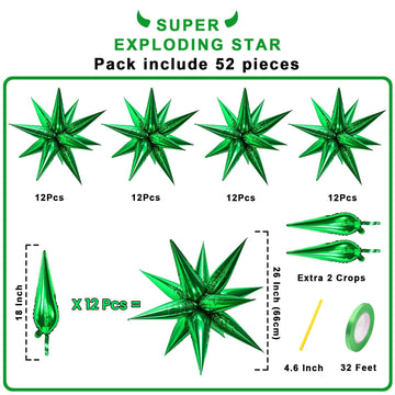 Funtoob Green Star Balloons Metallic Star Foil Balloons Birthday Balloons Green Star Cone Balloons Starburst Balloon Spike Ballo