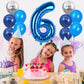 40 Inch Blue Number 6 Balloon, 6Th Birthday Balloons, 11Pcs Silver Birthday Print Balloons Dark Light Blue Latex Balloons 6 Foil