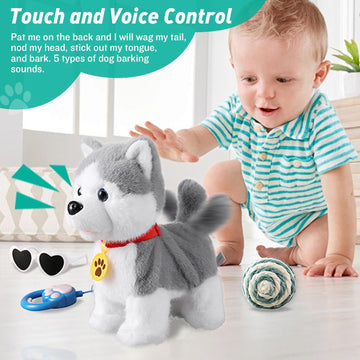 Walking Barking Singing Husky Puppy Toy, Repeats What You Say, Realistic Licking Tongue Wagging Tail Mechanical Dog With Electronic Touch Or Handle Control, Interactive Musical Plush Pet For Kids