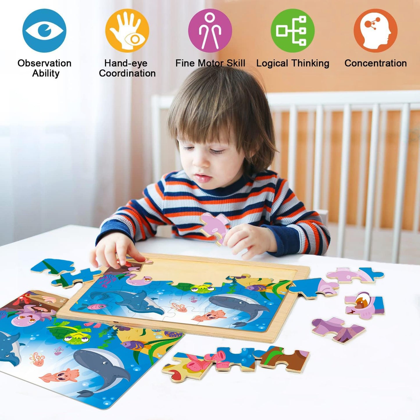 Wooden Puzzles For Kids Ages 4-6, 6 Packs 30 Pcs Jigsaw Puzzles For Kids Ages 3-5 | 4-8, Wooden Puzzles For Toddler Children Lea