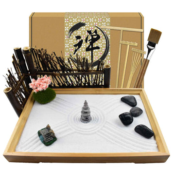 Artcome Japanese Zen Sand Garden For Desk With Rake, Stand, Rocks And Mini Furnishing Articles - Office Table Accessories, Mini