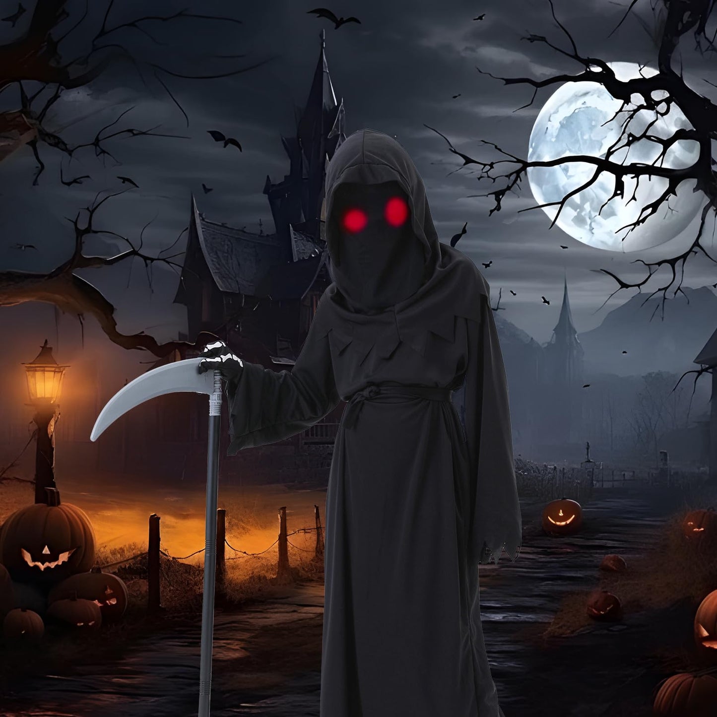 Clothand Grim Reaper Costume Kids Set, Death Scary Halloween Costumes For Kids Boys, Scary Ghost Cosplay Outfit Halloween Party