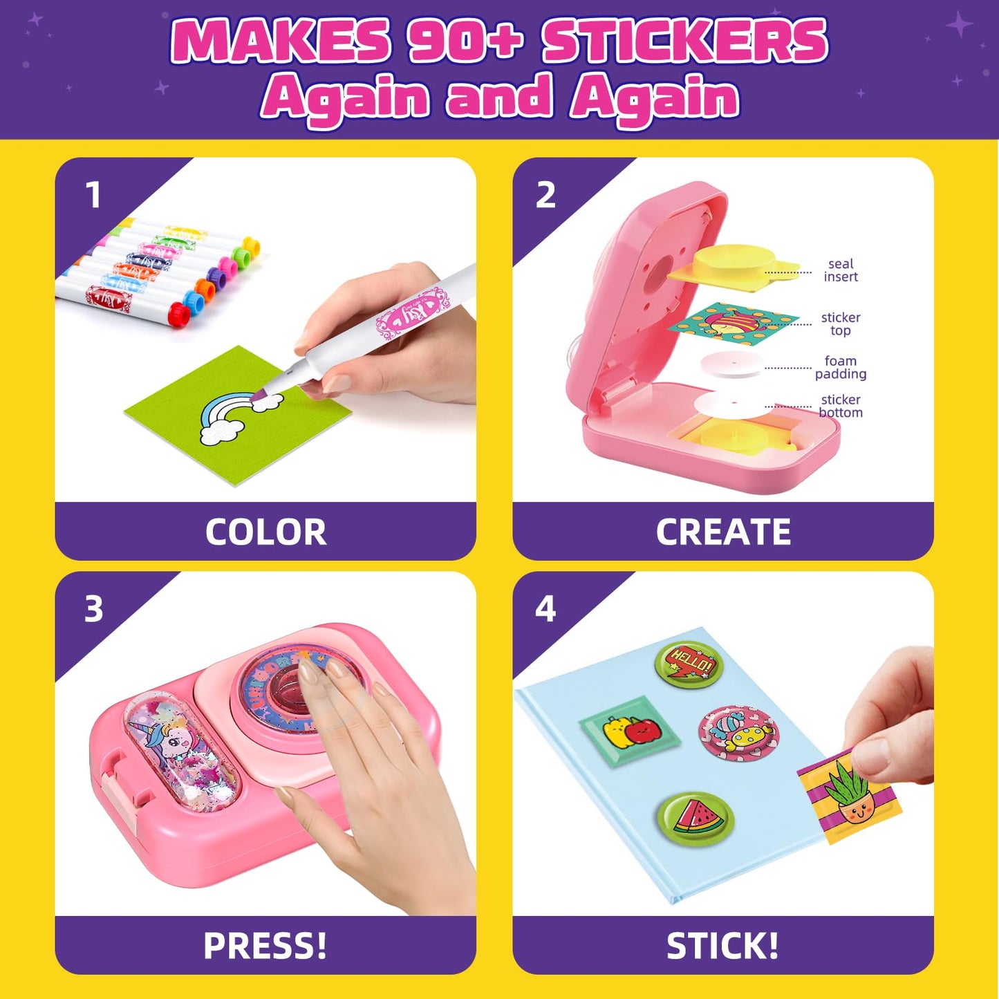 Tacopet Sticker Maker 90 Refill Kit - DIY 3D Stickers for Kids, Foam, No Machine, Ages 6-10, Creative Craft Gift