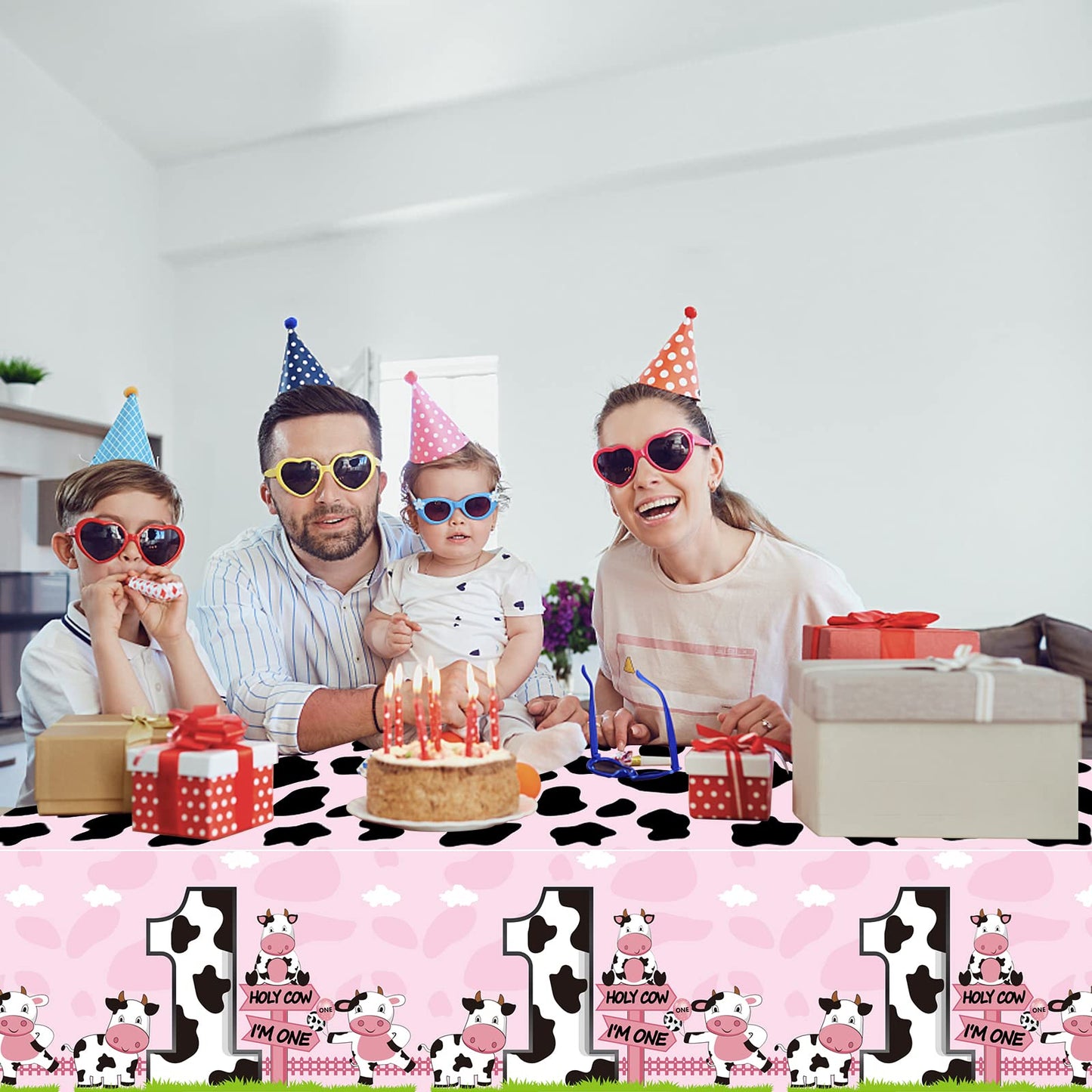 3Pack Holy Cow Im One Birthday Table Cloth Decorations for Baby Girl, Pink Cow First Birthday Table Cover Party Supplies, Cow Th