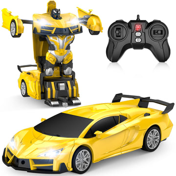 Qumcou Remote Control Car, Transform Robot RC Cars with Cool Headlights, 2.4Ghz Kids Toys Car with 360 Degree Rotation and One-B