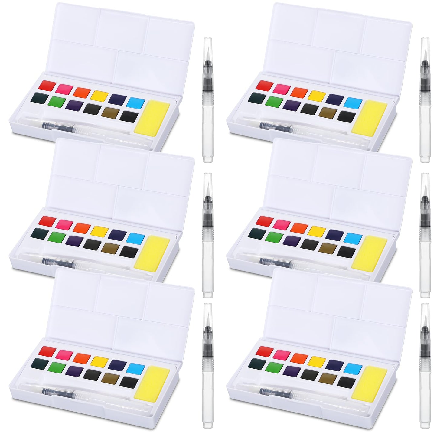 Marspark 6 Pcs Travel Watercolor Paint Set Portable Water Color Paint Kit with Water Brush Pocket Field Sketch Art Supplies for 