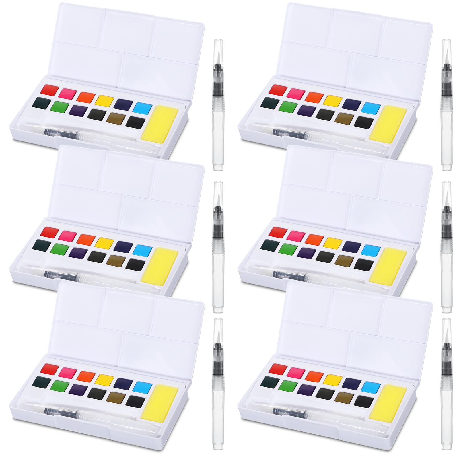 Marspark 6 Pcs Travel Watercolor Paint Set Portable Water Color Paint Kit with Water Brush Pocket Field Sketch Art Supplies for 