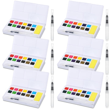 Marspark 6 Pcs Travel Watercolor Paint Set Portable Water Color Paint Kit with Water Brush Pocket Field Sketch Art Supplies for 