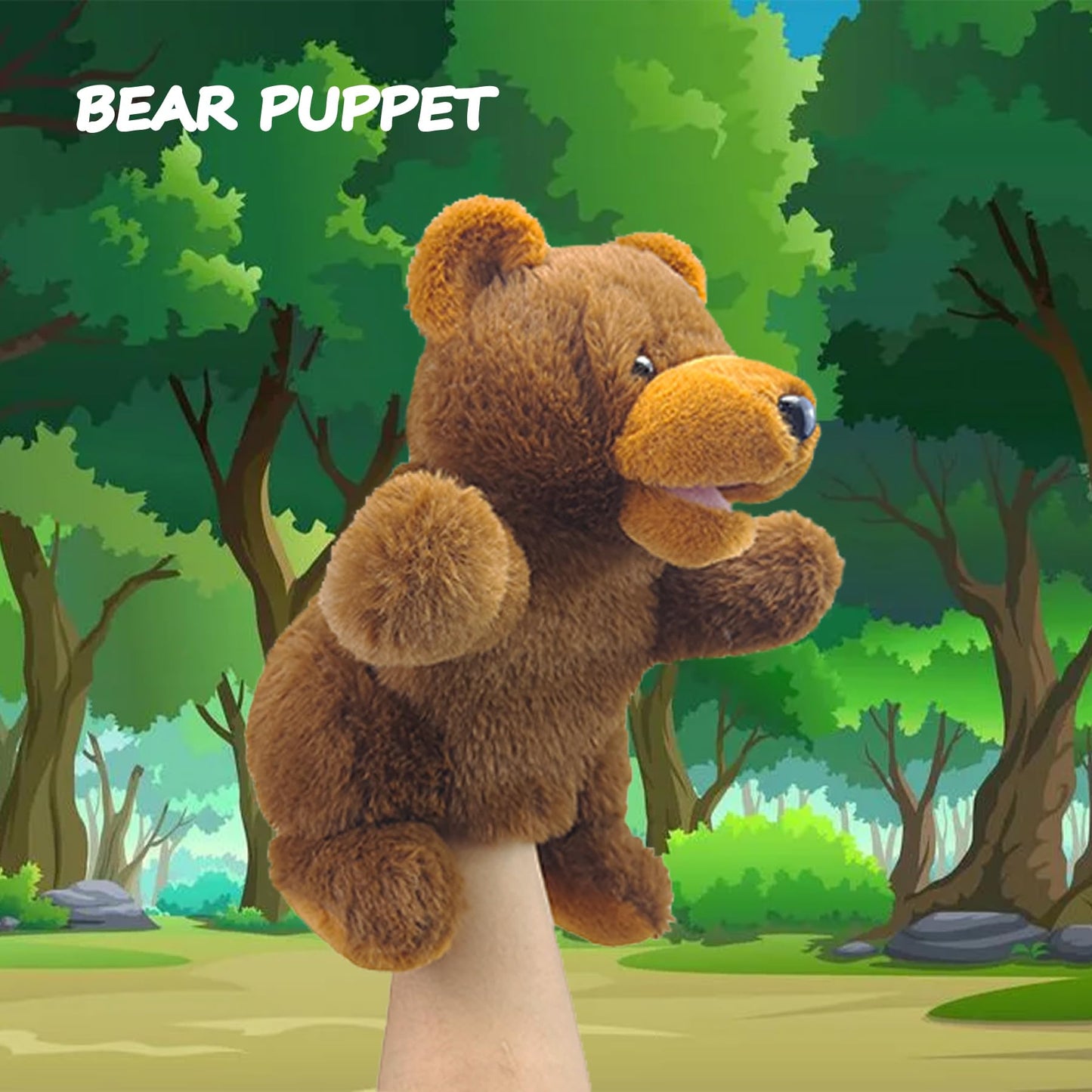 Okegztoa Hand Puppets Bear Puppet,10'' Animal Hand Puppets For Kids,Hand Puppets For Toddlers 1-3 And Kids With Movable Mouth,Sl