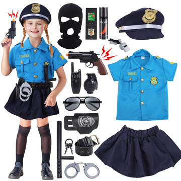 Skirfy 15Pcs Police Costume For Girls,Police Officer Costume For Kids Girls,Girls Police Costume For Kids 4-6,Police Uniform Wit
