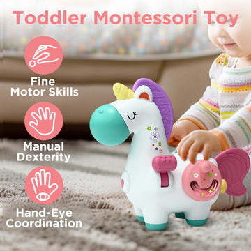 iPlay, iLearn Baby Unicorn Activity Cube, Pink Montessori Toy for 1-3 Years, Infant Sensory Development, Travel-Friendly