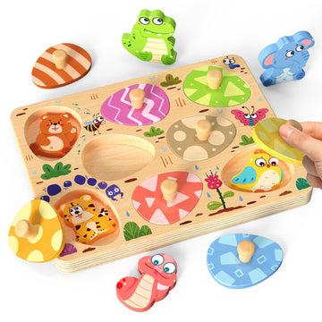 Zeoddler Wooden Puzzles For Toddlers, 8 Pcs Animal Matching Egg Puzzle, Montessori Toys For Boy Girl Easter Birthday Gifts, Preschool Learning Activities & Educational Toys For Boys, Girls