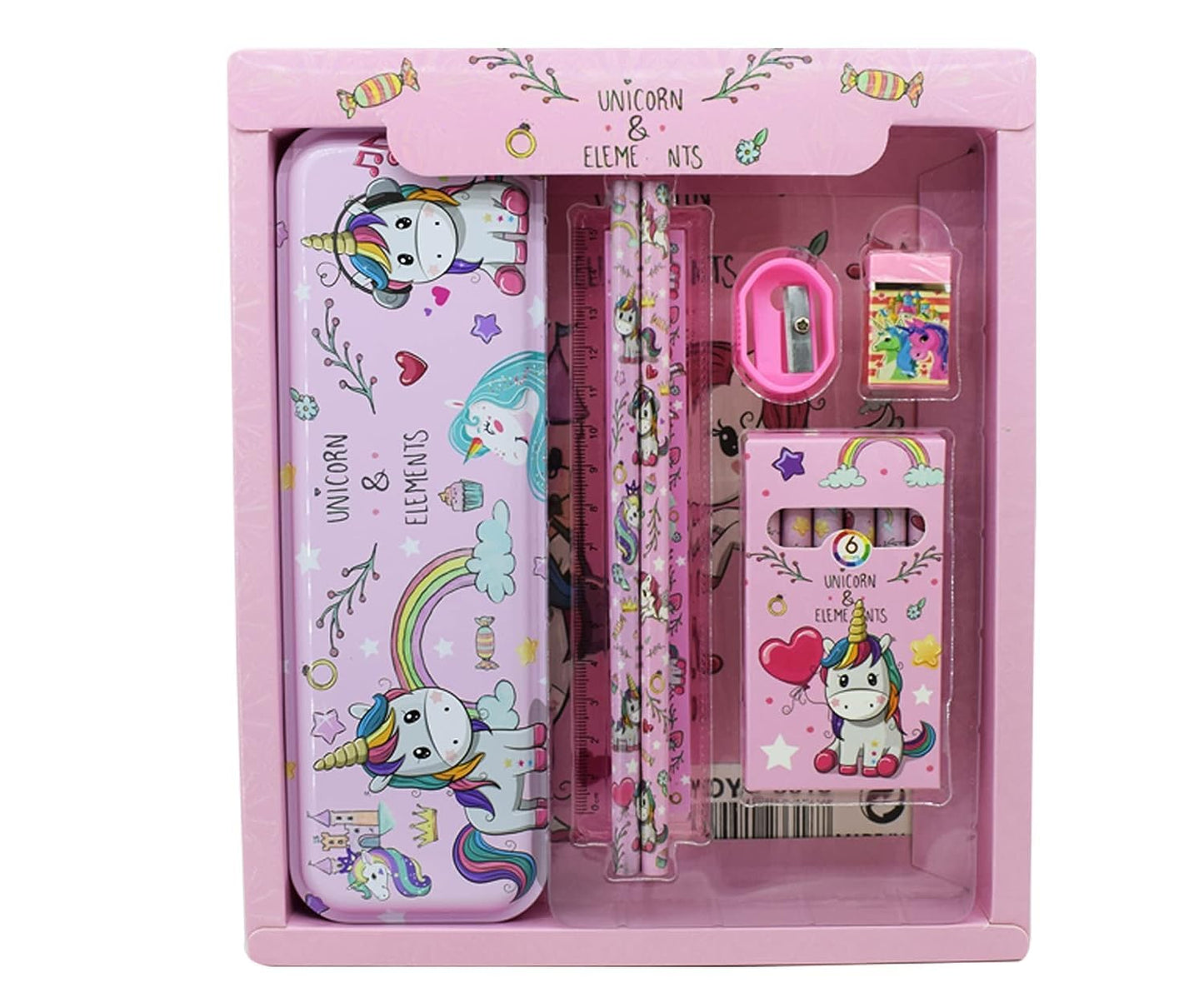 Fezeedi School Supplies Stationery Set Kids Gift Set Kit With 1 Pencil Box Case 2 Pencils 6 Crayon Colors 2 Space Gel Pen 1 Rule