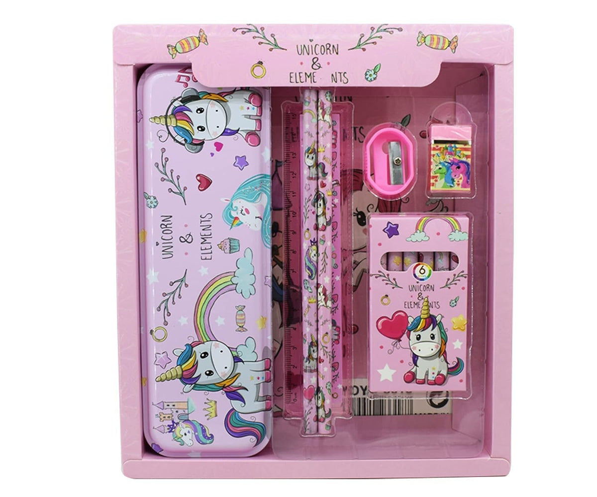 Fezeedi School Supplies Stationery Set Kids Gift Set Kit With 1 Pencil Box Case 2 Pencils 6 Crayon Colors 2 Space Gel Pen 1 Rule
