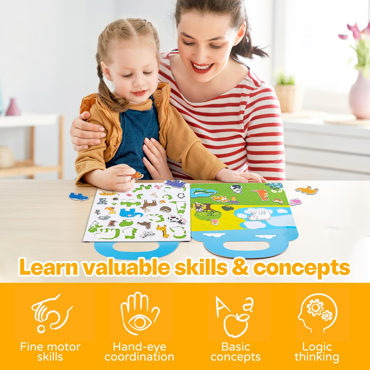 Magnetic Portable Playboard Ocean Animal Reusable Sticker Book for Toddler, Refrigerator Magnet Educational Learning Toys Travel