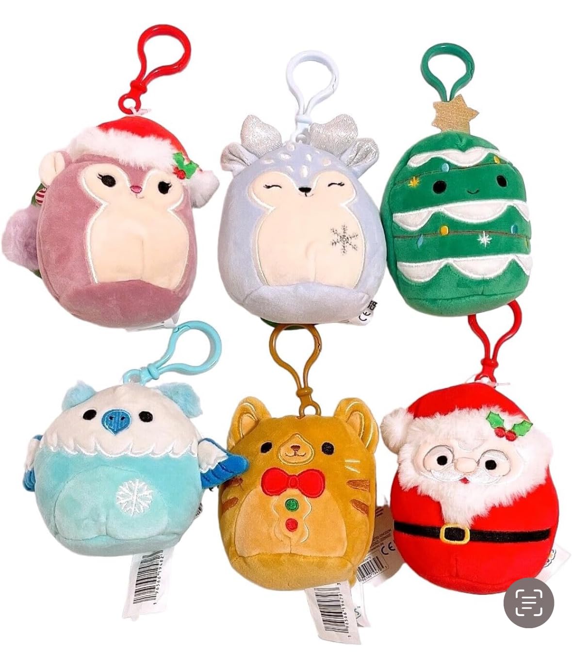 Squishmallows Christmas Squad C 3.5'' Clip On Keychain Mini Plush Doll (Set Of 6)