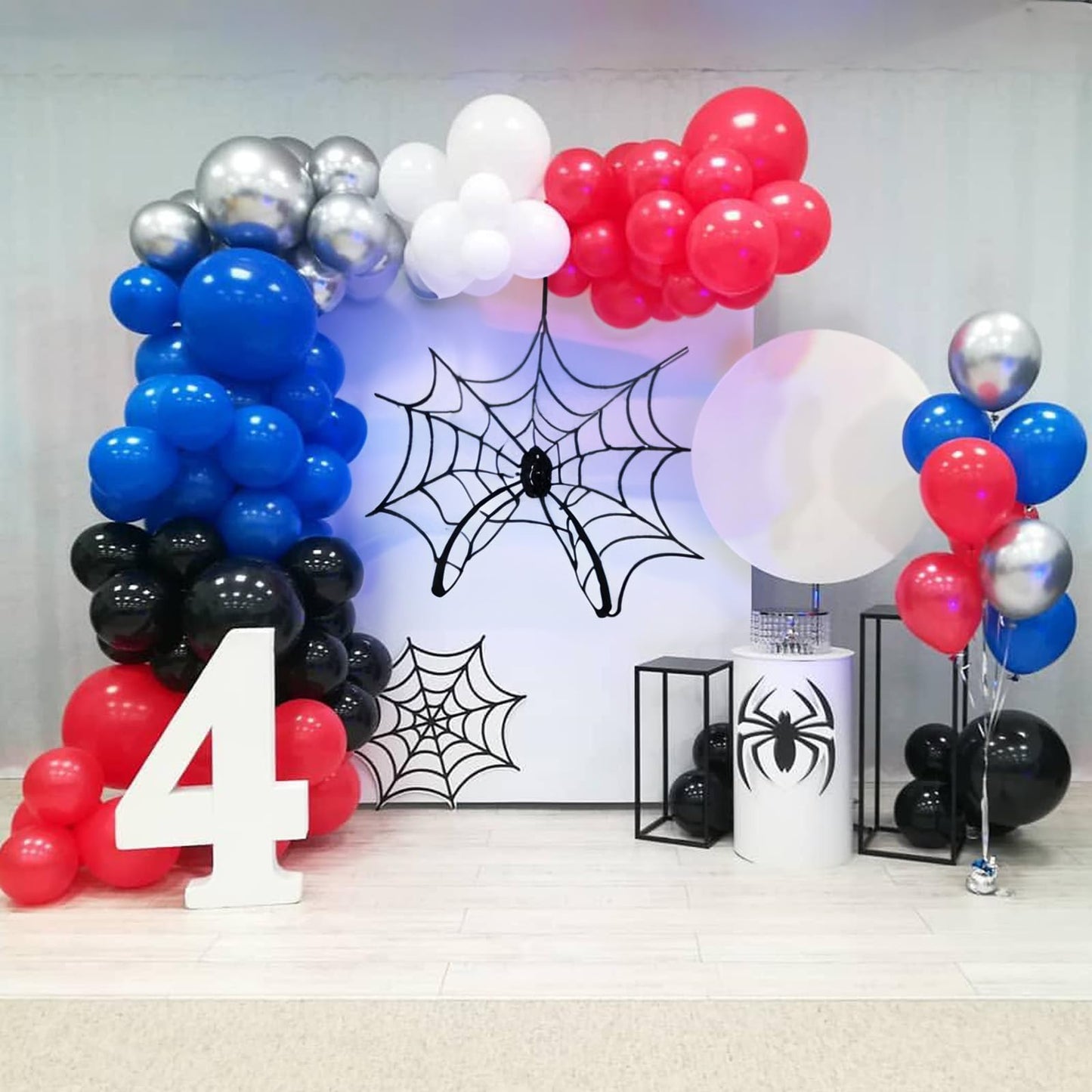 Red Blue Black Balloon, 12 Inch Matte Red Black And Royal Blue Latex Balloon With Confetti Balloons For Spider Theme Birthday Pa