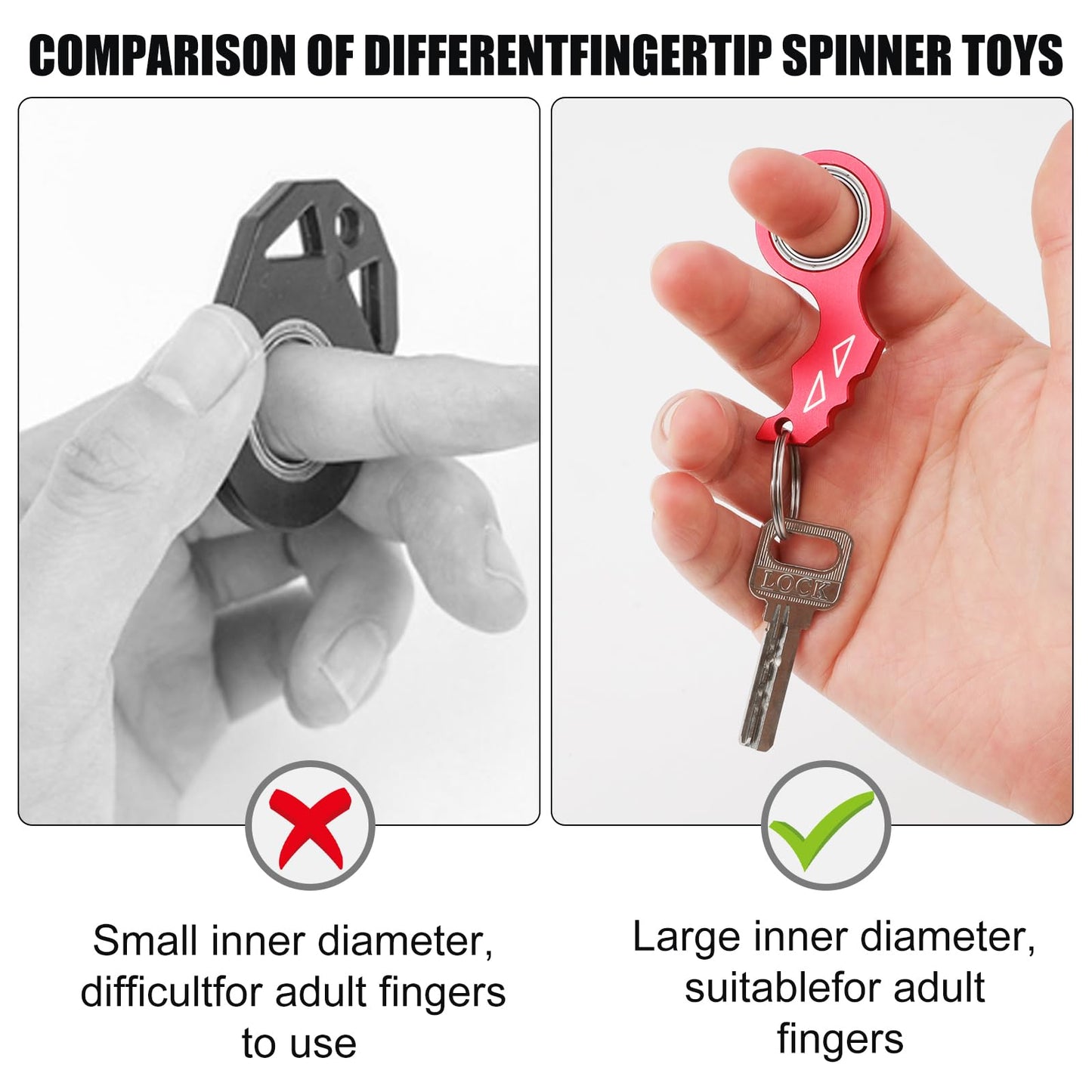 Keychain Spinner Fidget Toy With Key Ring, Funny Finger Spinning Key Chain Portable Key Holder Toys For Teens Adults Men Women Finger Exercising (Red)