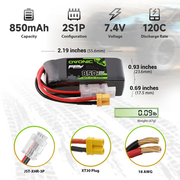 OVONIC 2S 850mAh Lipo Battery 7.4V 120C Battery with XT30 Plug for RC Car Truck RC Vehicles Boat Drone RC Airplane Quadcopter He
