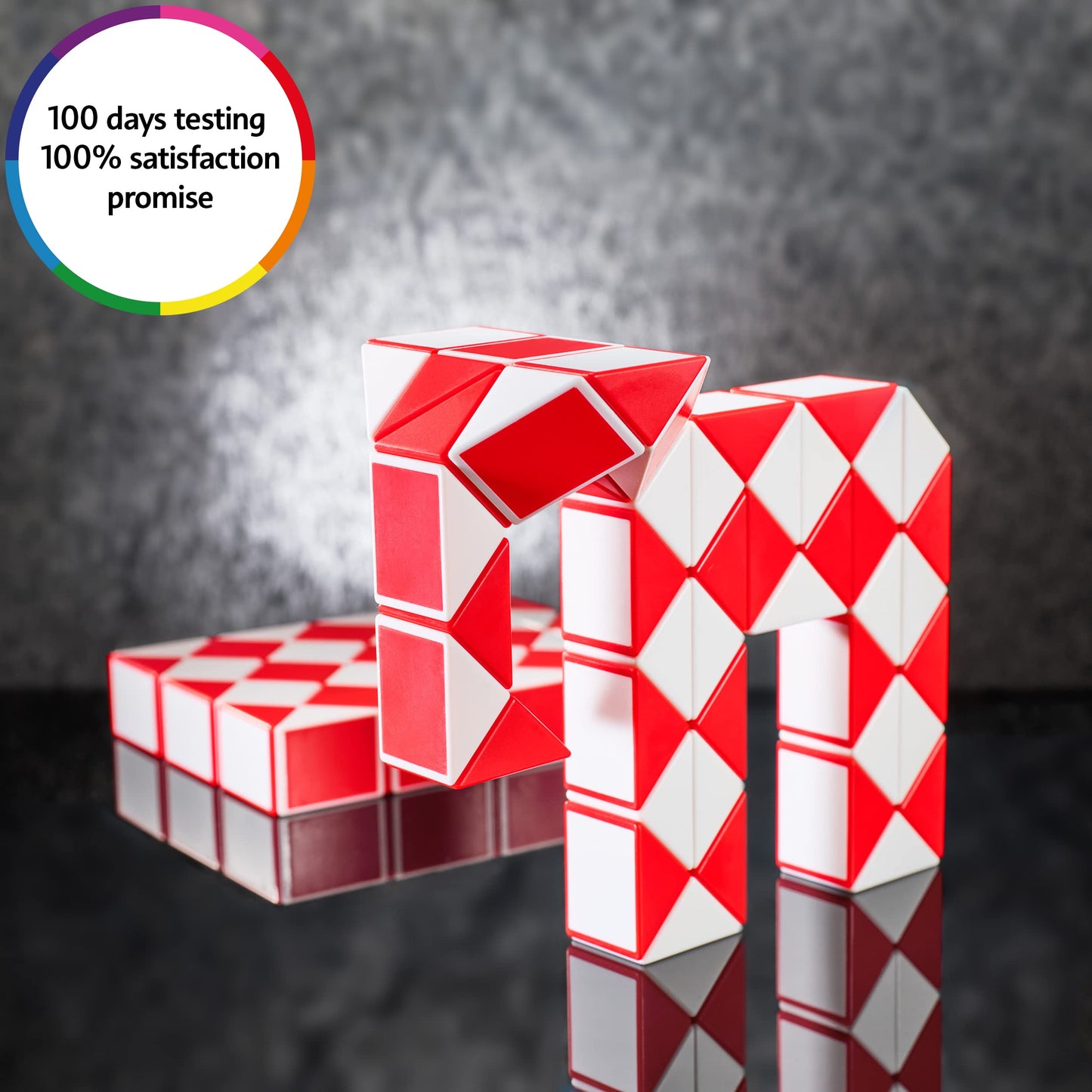 Cubidi® Magic Snake Cube | Fidget Snake Toy For Kids | Travel Toys For Kids Ages 4-8 | Great Gift For Boys And Girls Birthday, Christmas, Stocking Stuffers - 48 Blocks | 0.9 Inch X 0.7 Inch | Red