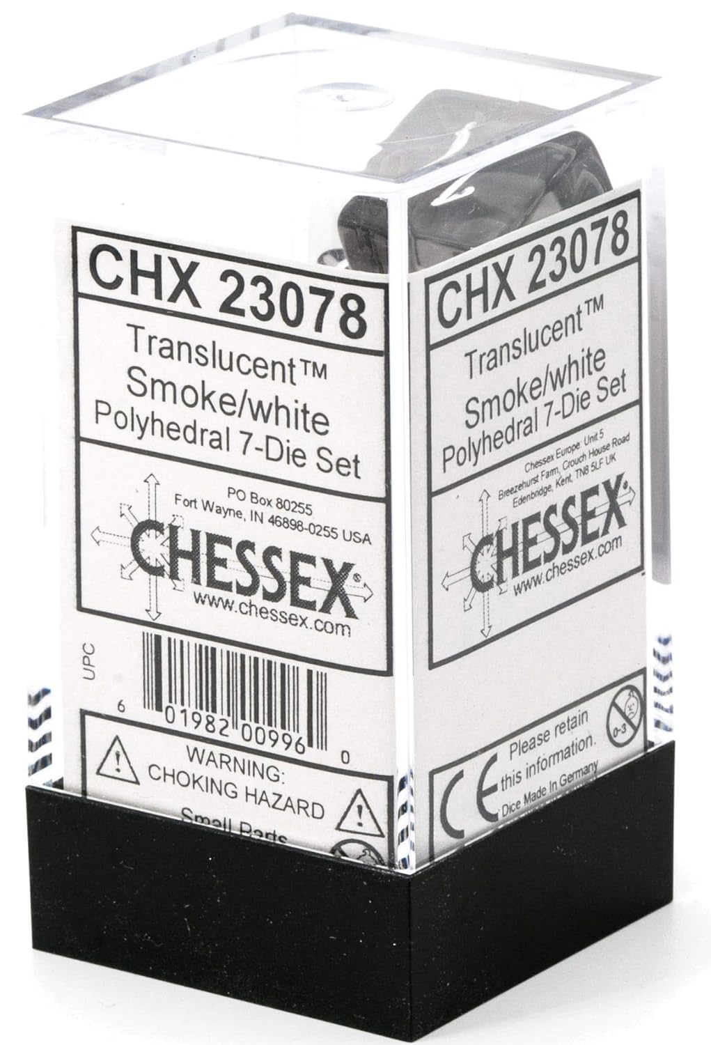 chessex Manufacturing cHX23078 Board game cube - Translucent Smoke & White - Set of 7