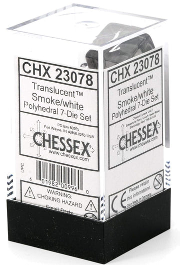 chessex Manufacturing cHX23078 Board game cube - Translucent Smoke & White - Set of 7