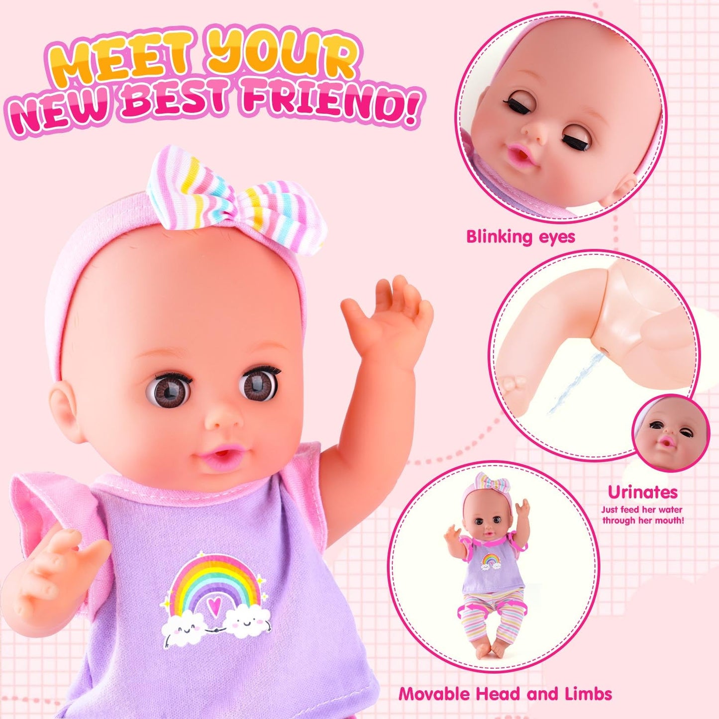 AuntyFey Baby Doll with Accessories Set, Baby Dolls Set for Toddler Girls 3-5 6-12, Baby Doll Playset, Baby Dolls for 5 Year Old