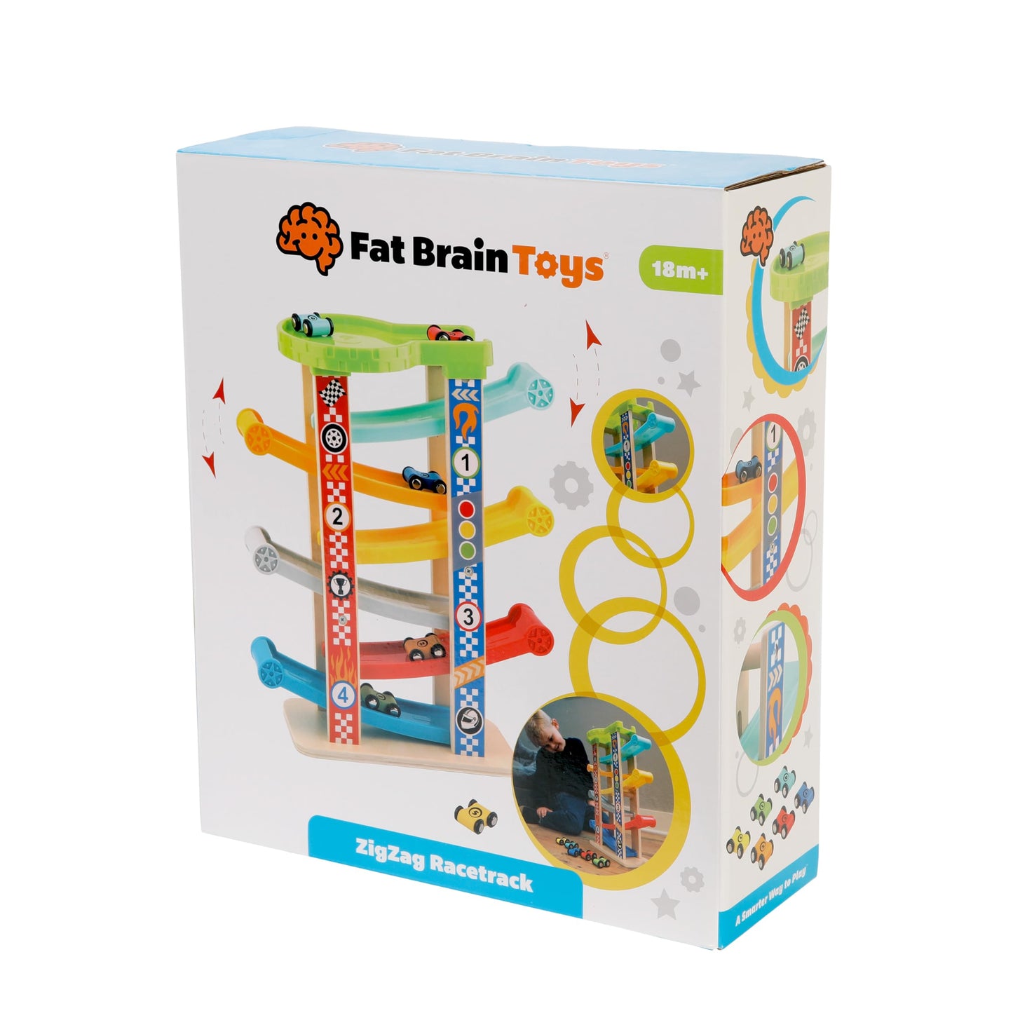Fat Brain Toys Zigzag Racetrack - Number-Learning Car Tower for Preschoolers, 15 x 12.5 x 4 inches, Mixed Materials, Model FB424