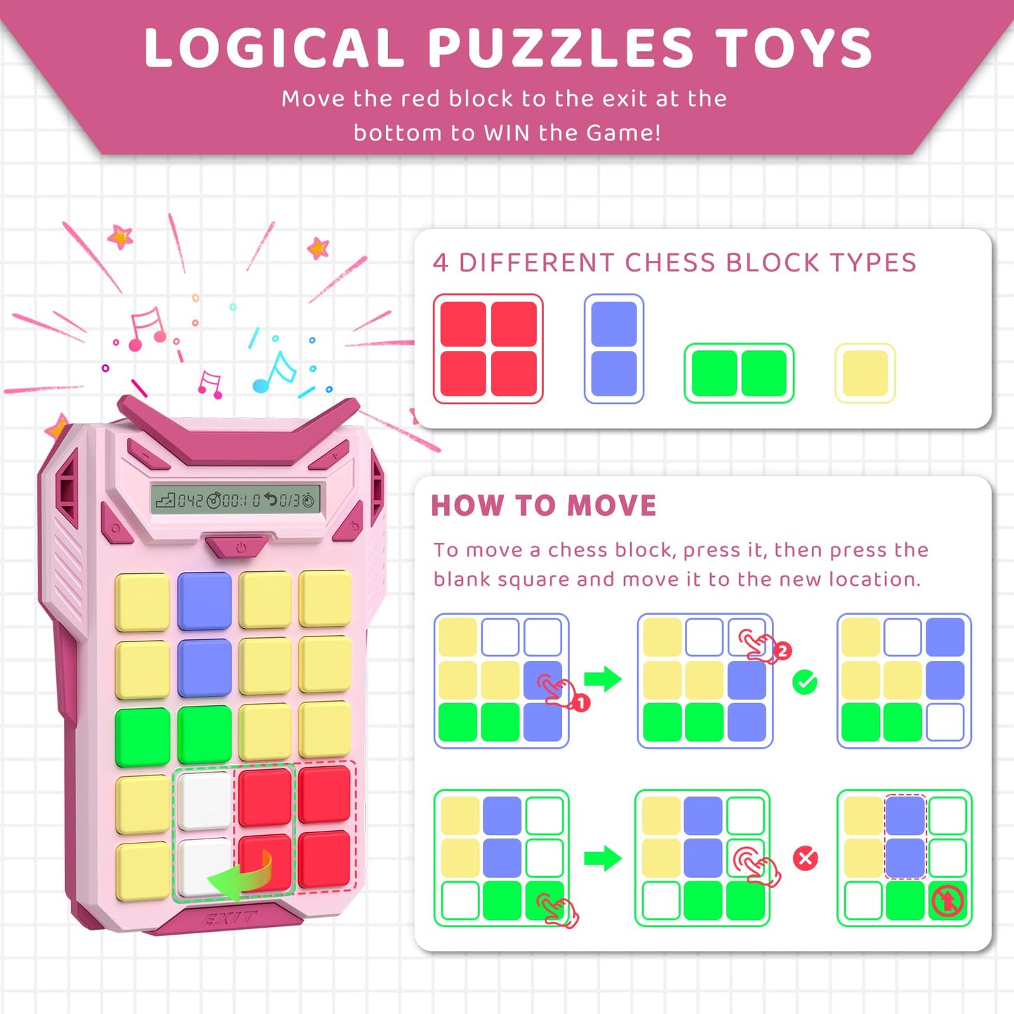 Homestec Logical Super Slide Puzzle, Hand Held Travel Games For Kids And Adults, Brain Teaser Toys Road Trip Activities For Boys