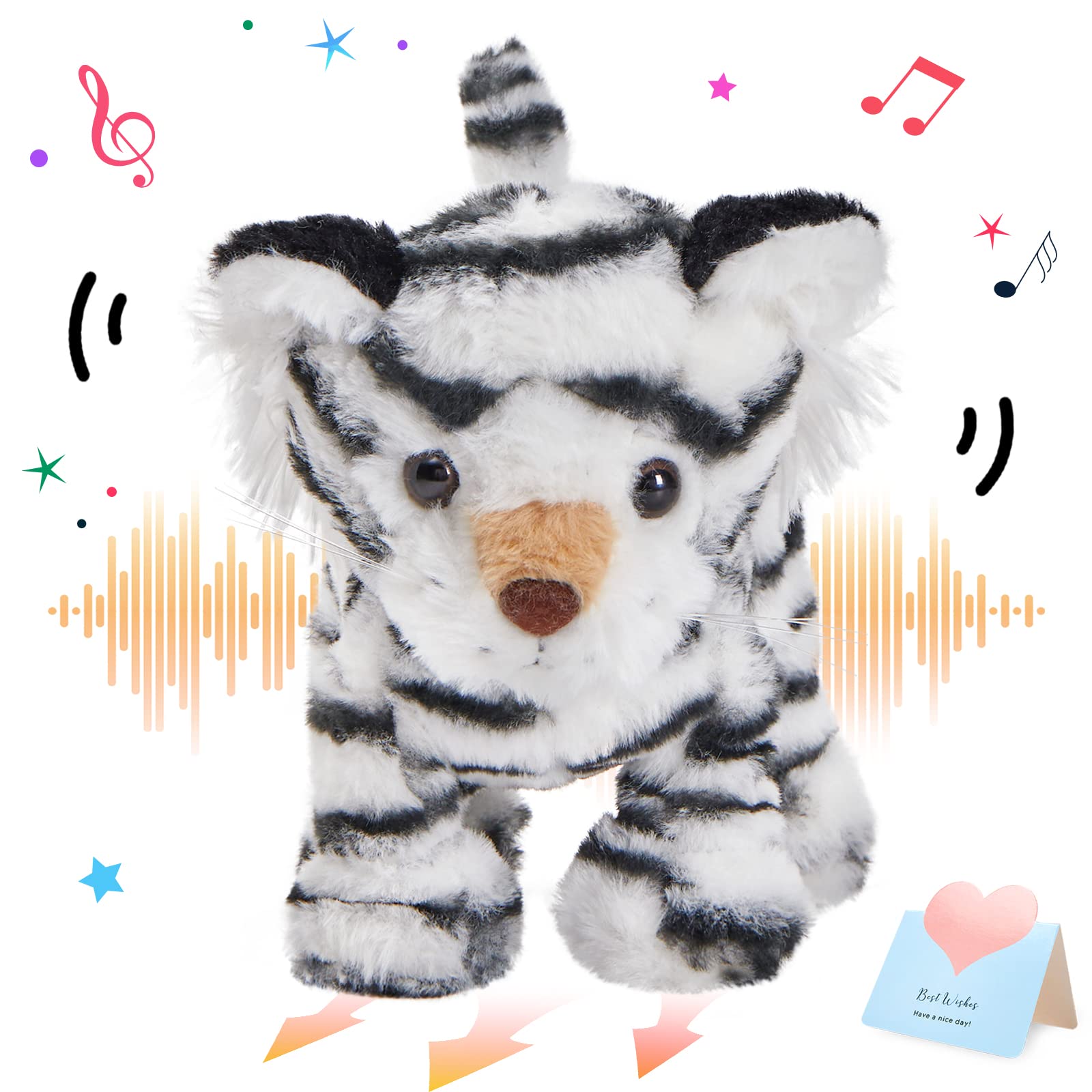 Cozyworld Walking Singing Electronic Tiger Electric Singing Tiger Plush Toy Fun Interactive Tiger Cute Plush Toys Tail Wagging Tiger Stuffed Animal Birthday Gifts For Kids,10' White