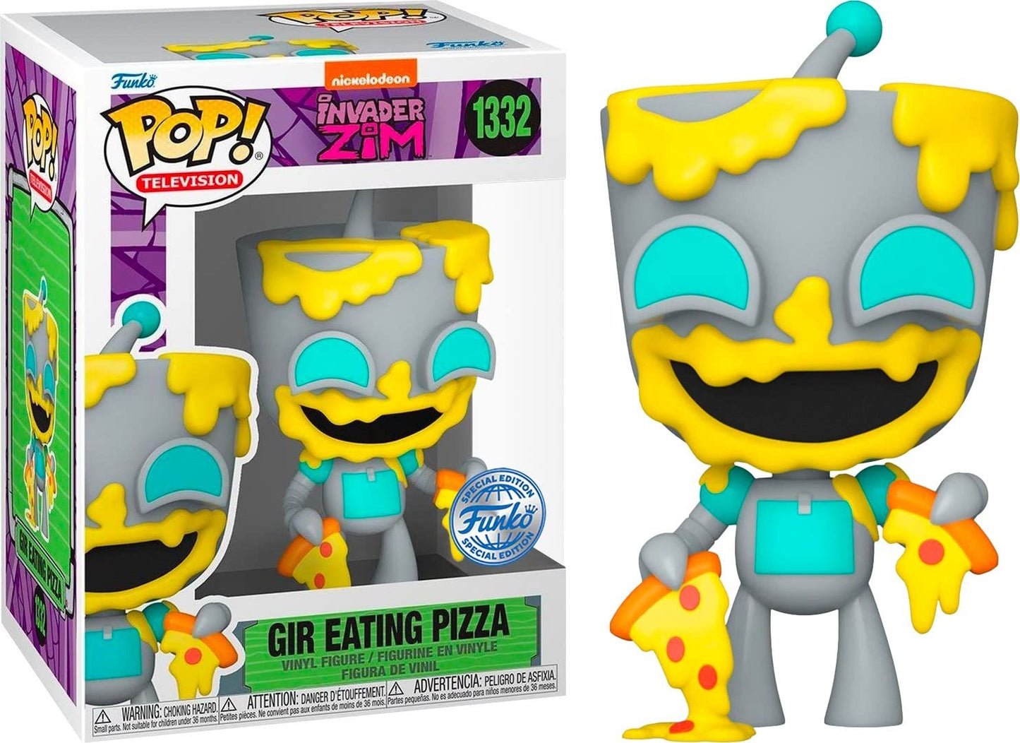 Funko Pop! Invader Zim - Gir Eating Pizza #1332 Vinyl Figure, Multicolour, Taille unique, Special Edition