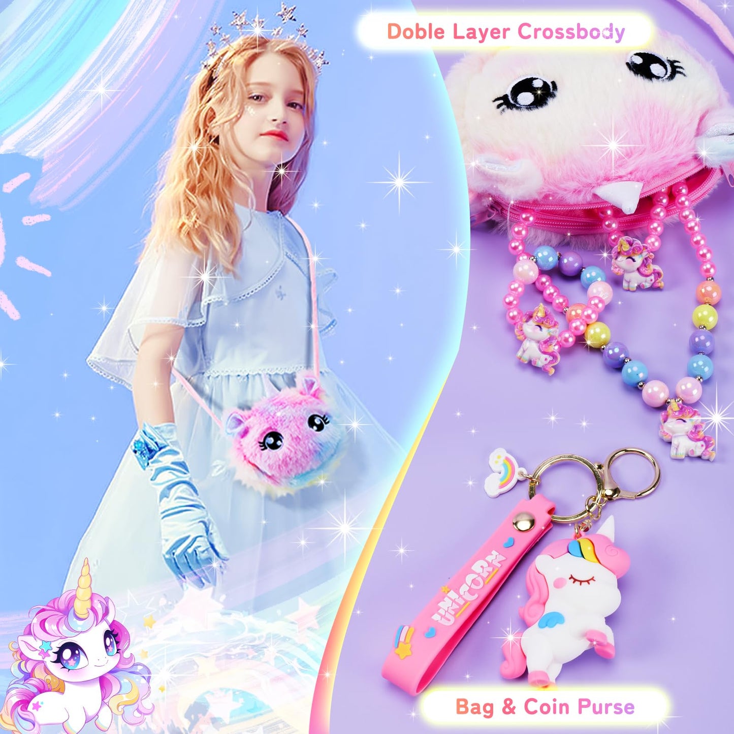 Unicorns Gifts For Girls Kids Toys 3 4 5 6 7 8 9 10 Years Old With Lcd Writing Tablet/Glowing Blanket/Unicorn Bracelet/Eye Mask/