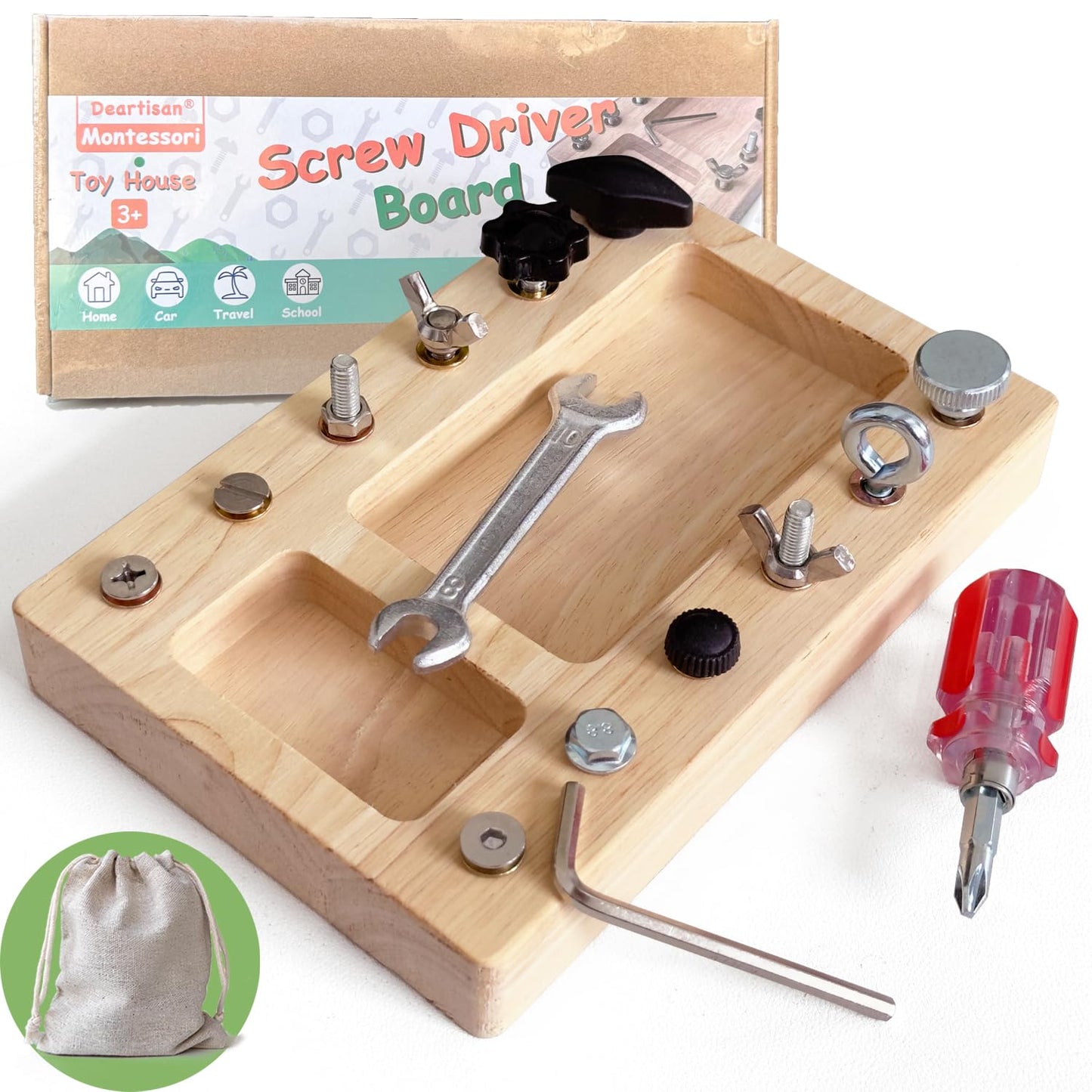 Montessori Screwdriver Board Set, Real 17 Pcs & 12 Holes Fine Motor Skills 3 4 5 +Kids Patience Basic Life Skill Educational Woo