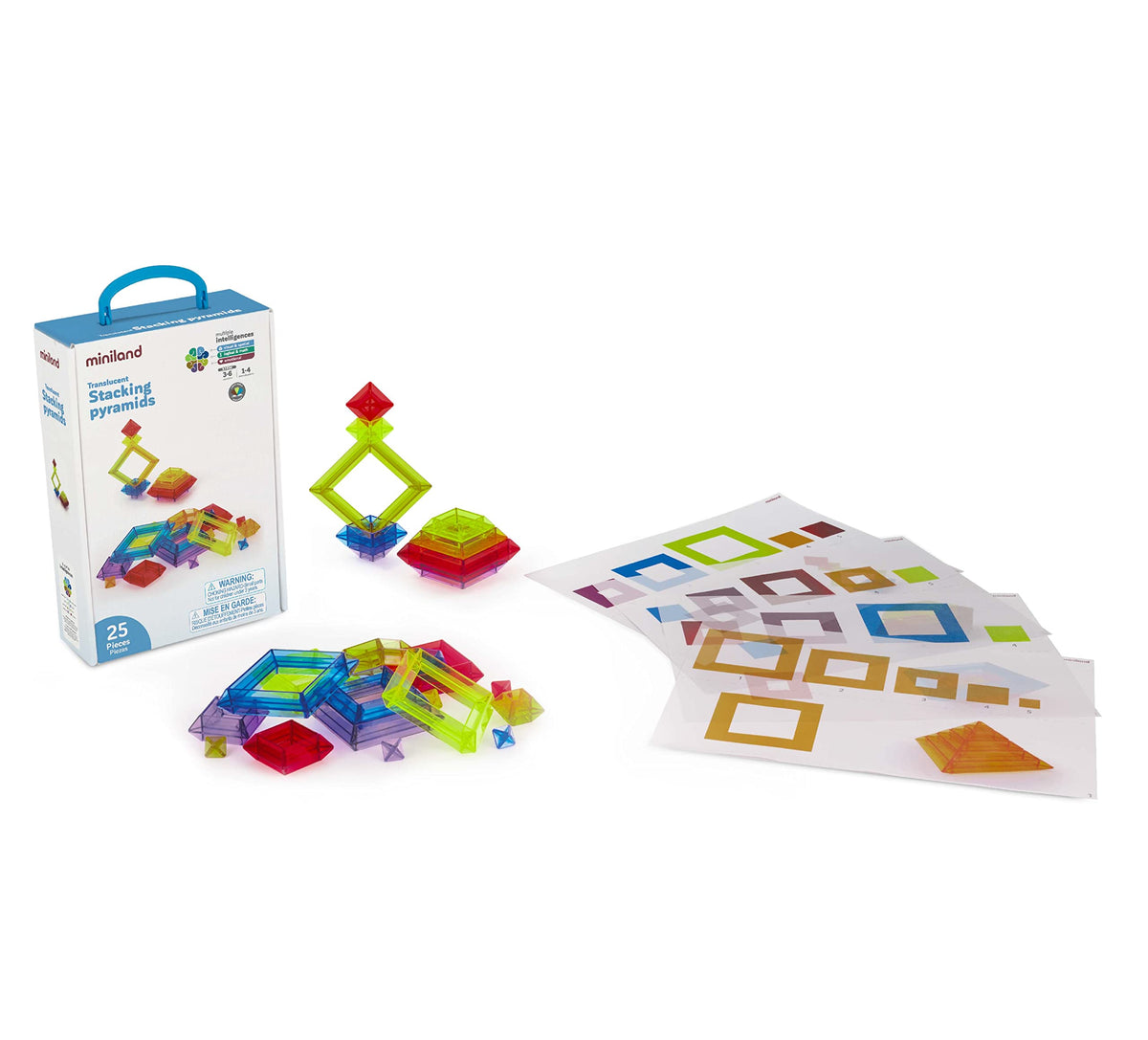 Miniland Translucent Stacking Pyramids. Educational Toy for Children from 3 to 6 Years. Comes with 25 Pieces and 4 Transparent A