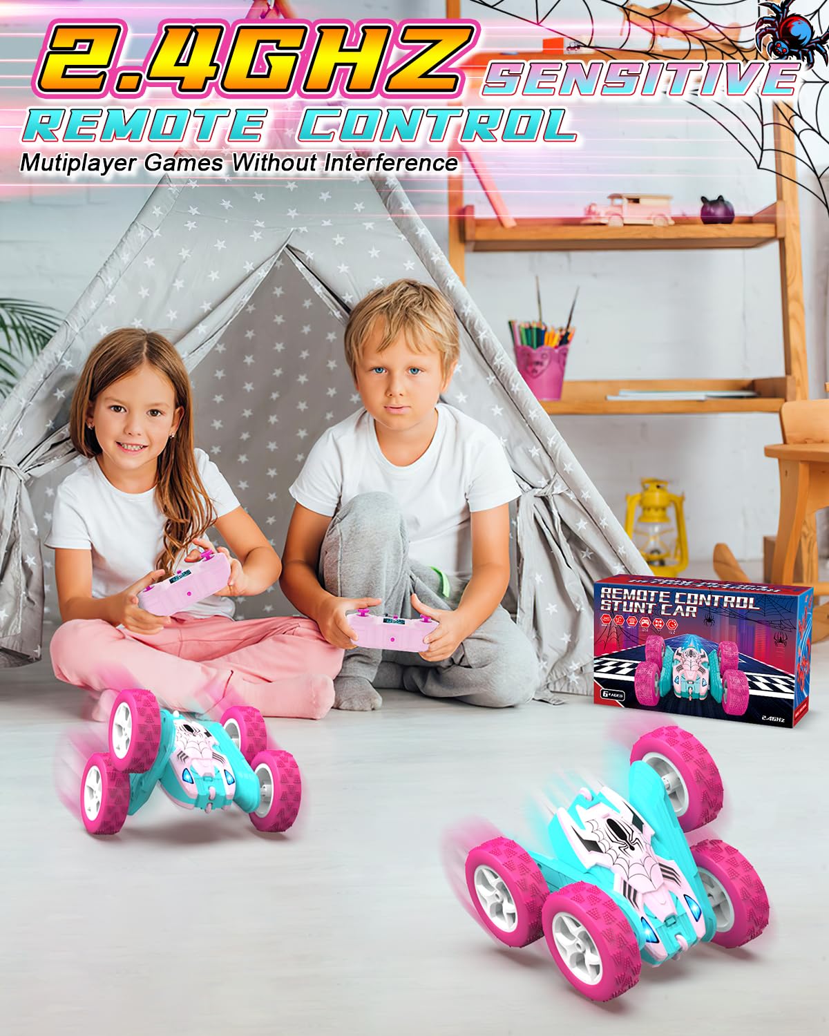 Blissbud Pink Spider Remote Control Car for Girls, Kids Race RC Cars for Girl, Princess Toys for Age 6 7 8 9 10 Christmas Birthd