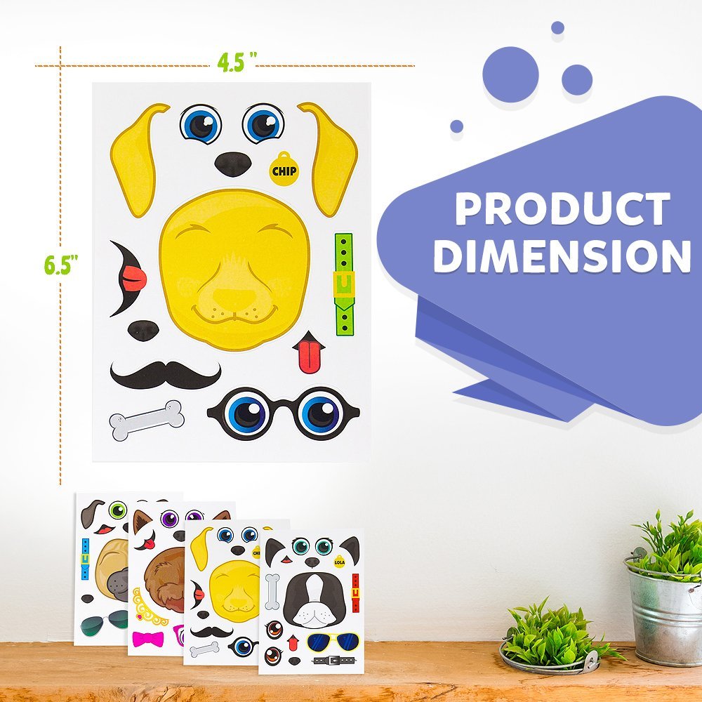 24 Make A Dog Stickers For Kids - Great For Birthday Party Favors - Fun Craft Project For Children 3+ - Let Your Kids Get Creative & Design Their Favorite Puppy Stickers
